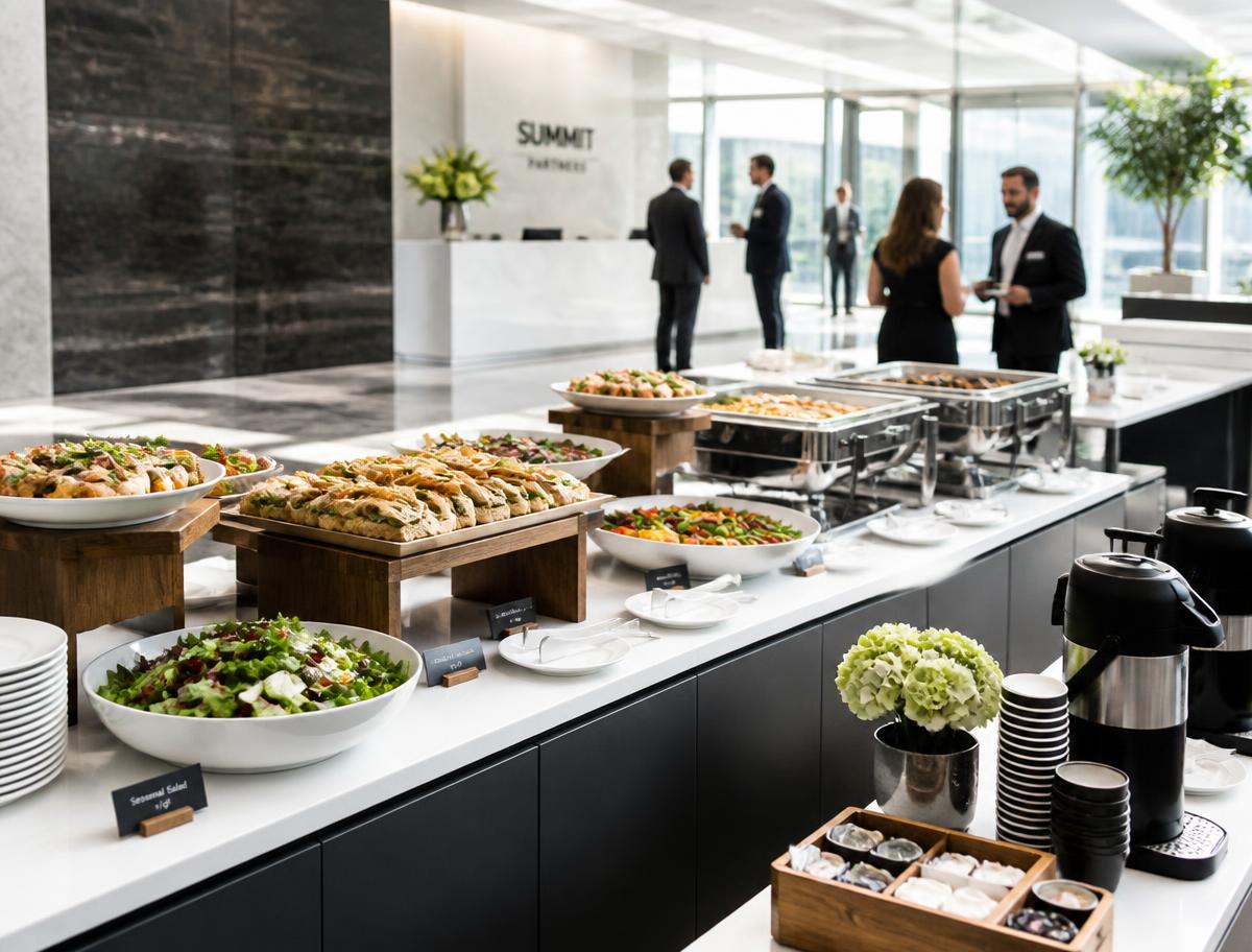 Corporate catering buffet set up in a Pune office lobby